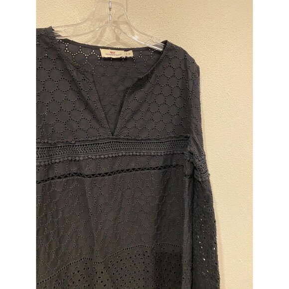 Vineyard Vines Dress Womens Medium Black Eyelet Tunic Cover Up Boho Crochet - Picture 3 of 4
